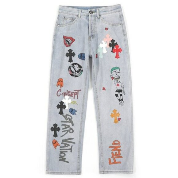 New Chrome Hearts Joker Limited Edition Graffiti Unisex Jeans - Picture 1 of 16